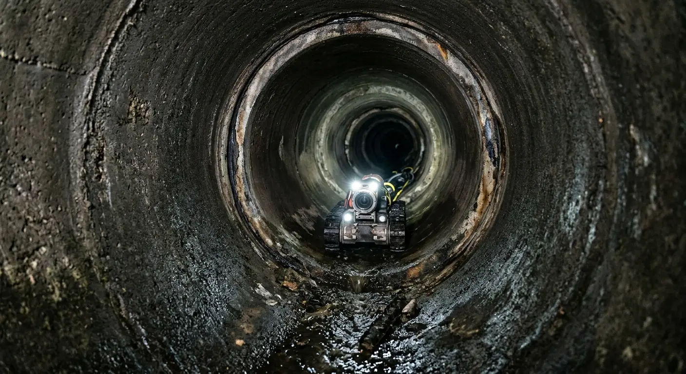 Robotic sewer camera inspecting pipe interior for Sewer Line Cleaning in Fraser